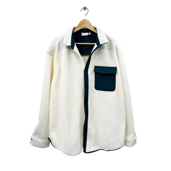 Asos white teal sherpa oversized shacket